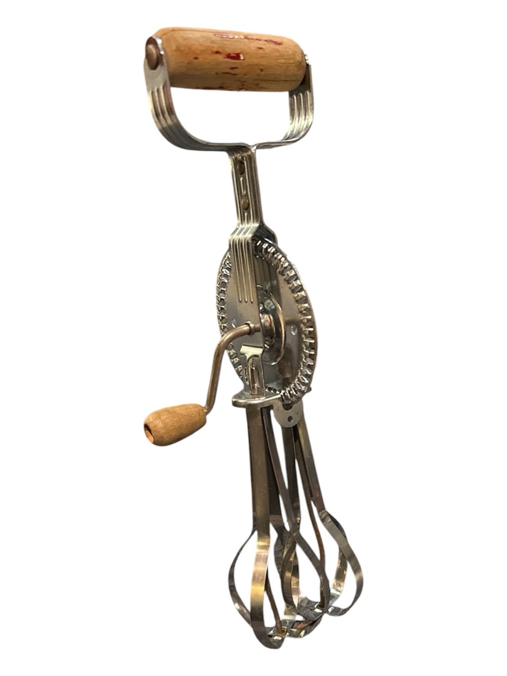 Vintage EKCO A&J High Speed Beater Hand Mixer Egg Beater USA Wooden Handle